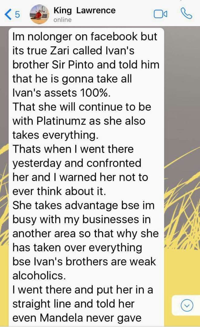 A screenshot of the chat by King Lawrence PHOTO COURTESY